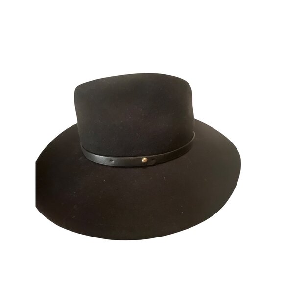 Free People Black Wool Wide-Brimmed Hat With Leather Band - Picture 2 of 4